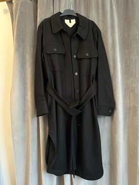 Arket - Wool Black Long Belted Women's Coat - Classic Trench Style